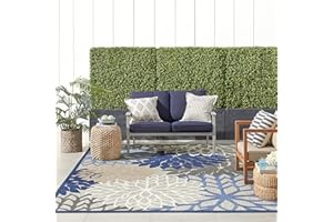 Nourison Aloha Indoor/Outdoor Blue/Multicolor 7'10" x 10'6" Area Rug, Tropical, Botanical, Easy Cleaning, Non Shedding, Bed Room, Living Room, Dining Room, Deck, Backyard, Patio (8x10)