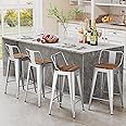 Andeworld Metal Bar Stools Set of 4 Kitchen Counter Stools Bristro Barstools Industrial Bar Stools (26 Inch, Silver with Wooden Seats)