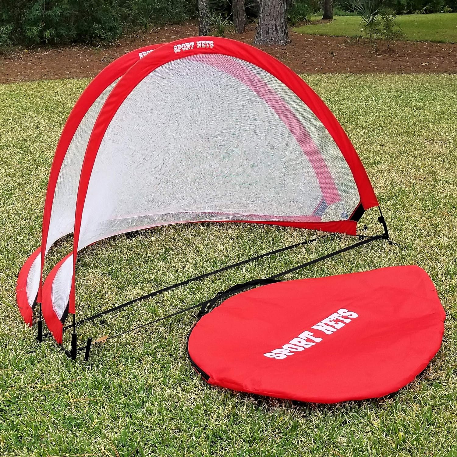 Hit Run Steal Portable Pop Up Soccer Goals Set of 2 - Two Folding Portable Soccer Goals with Carry Case - Available in 2.5ft, 4ft and 6 Foot Sizes. (2.5 Ft. (2 Goals + Bag)) : Sports & Outdoors