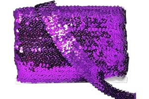 Mandala Crafts Elastic Sequin Ribbon Trim - 1.5 Inch Purple Sequin Elastic Trim for Sewing Dress Headband - 10 Yards Fabric Metallic Stretch Sequins Band