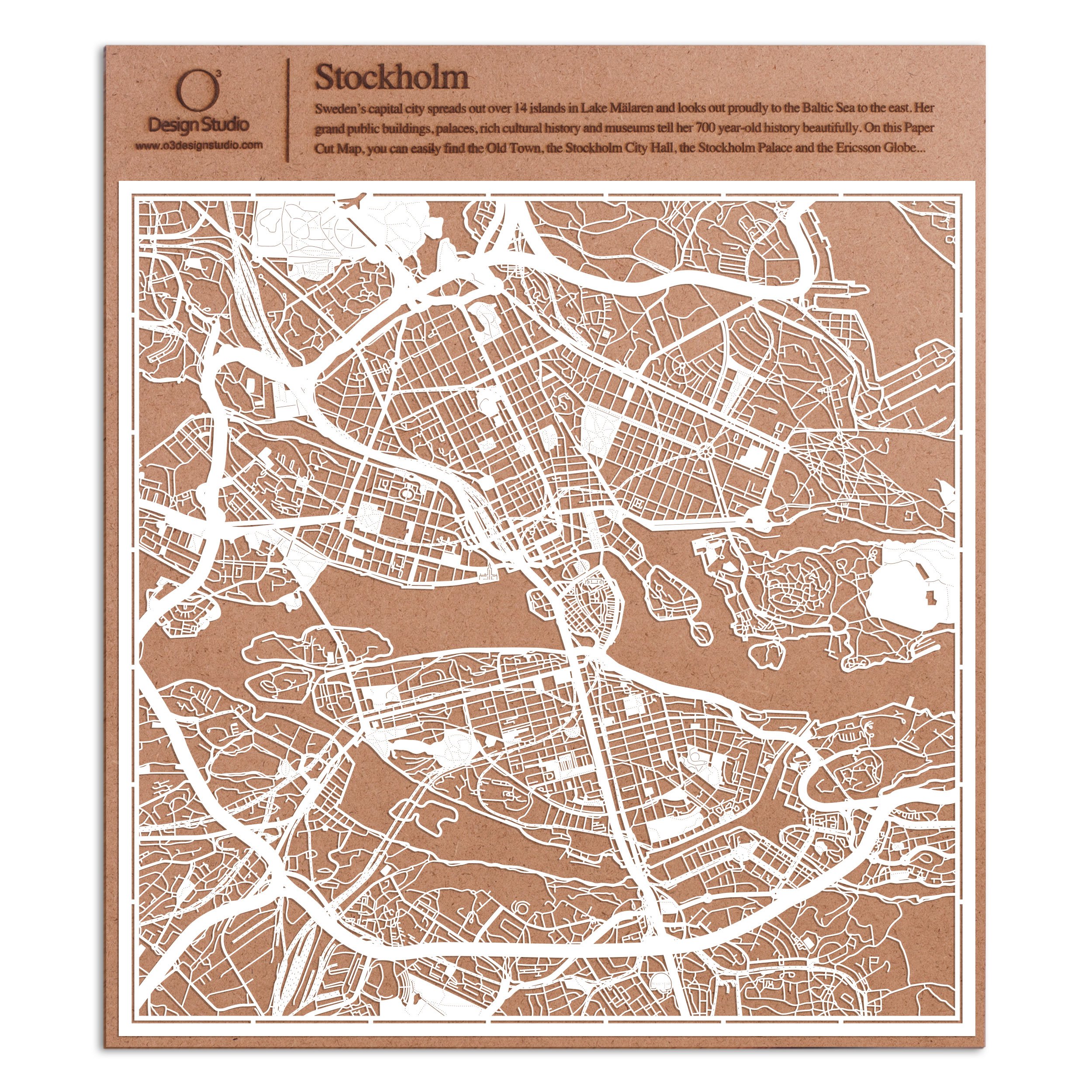 Stockholm Paper Cut Map White 30x30 cm Paper Art — image 1