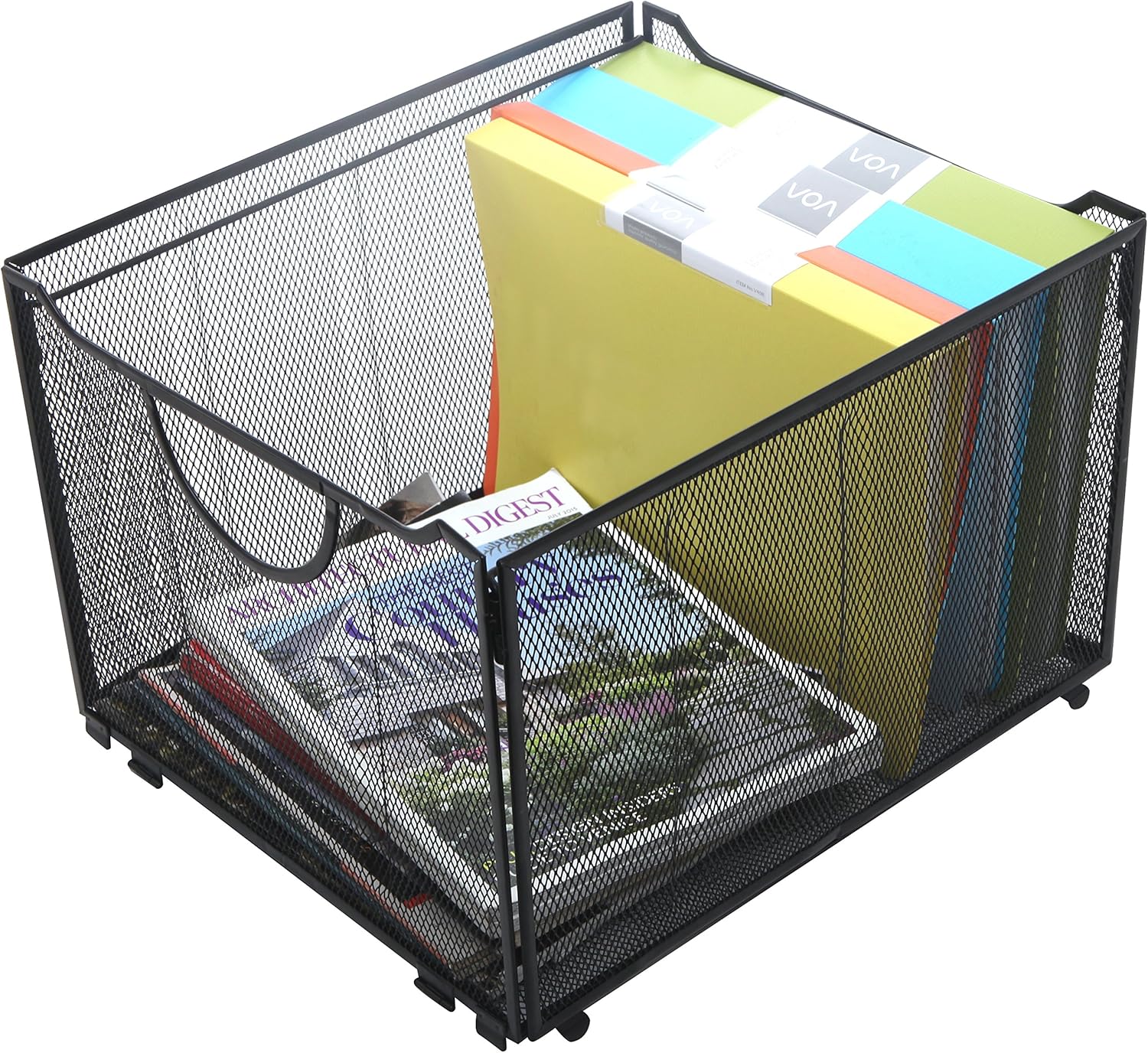 Modern Black Metal Mesh File Box/Foldable Storage Crate/Home Office Folder Holder Organizer Rack : Office Products