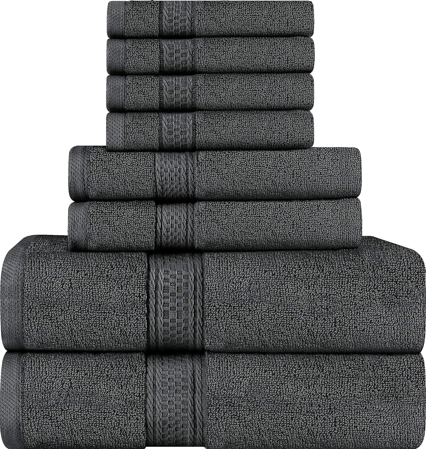 Utopia Towels 8 Piece Towel Set, Dark Grey, 2 Bath Towels, 2 Hand