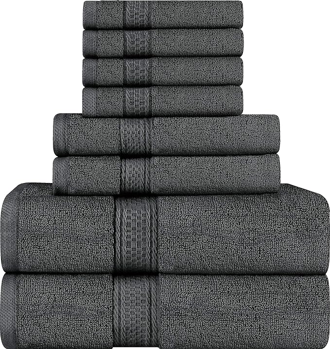 Utopia Towels 8 Piece Towel Set, Dark Grey, 2 Bath Towels, 2 Hand