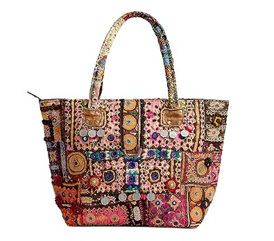 Handicraft-Palace Womens Cotton Vintage Embroidery Tribal Banjara Duffel Bag (Multicolour, 21.5 X 7.5 X 14 Inches)