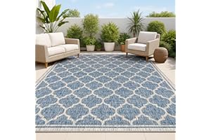 JONATHAN Y Moroccan Trellis Indoor Outdoor Area Rug 8X10 Navy/Gray, Trebol Textured Weave for Backyard, Patio, Porch, Easy-Cleaning, High Traffic, Pet-Friendly, Non-Shedding (SMB109D-8)