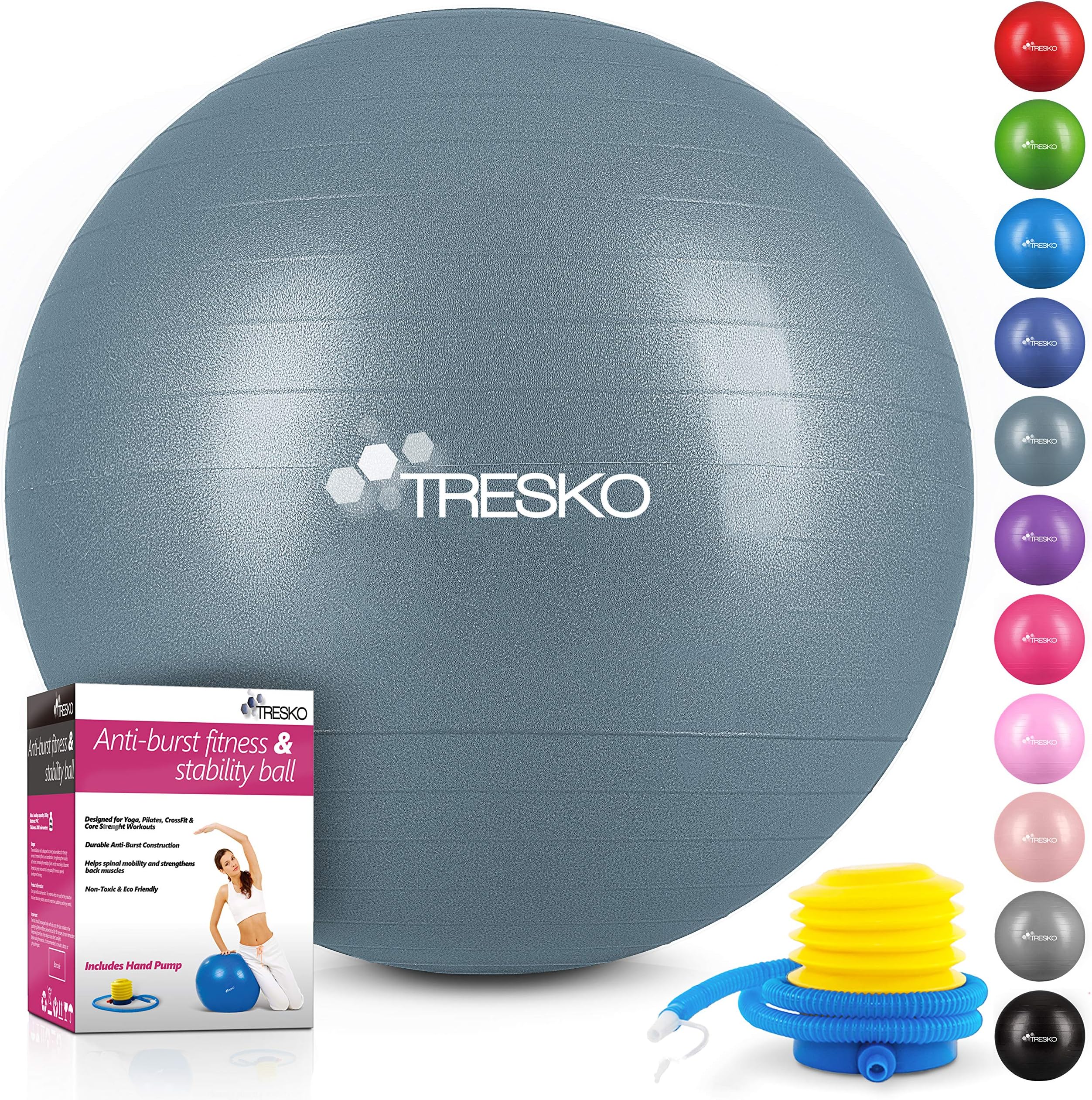 TRESKO® Exercise Ball | 55-85cm Gym Ball with Pump | Anti-Burst & Extra Thick Exercise Ball | Birthing Ball for Yoga, Pilates, Fitness