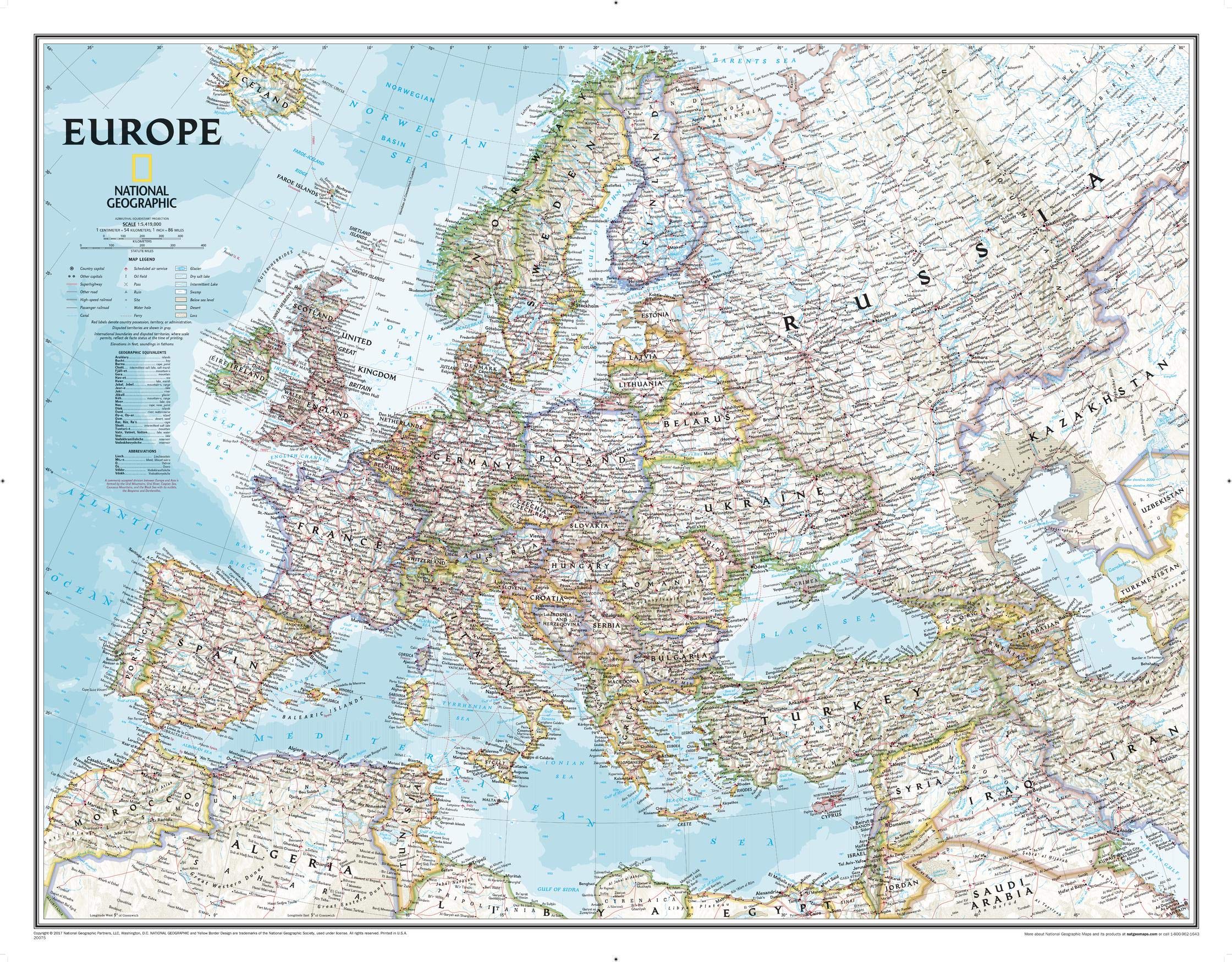 National Geographic: Europe Classic Political Wall Map - Extra Large - 46 x 35.75 inches - Art Quality Print