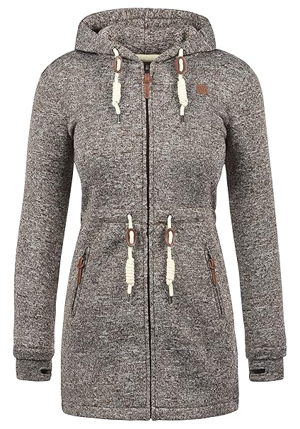DESIRES Thora Damen Lange Fleecejacke Sweatjacke Jacke Mit Kapuze Und Daumenlöchern