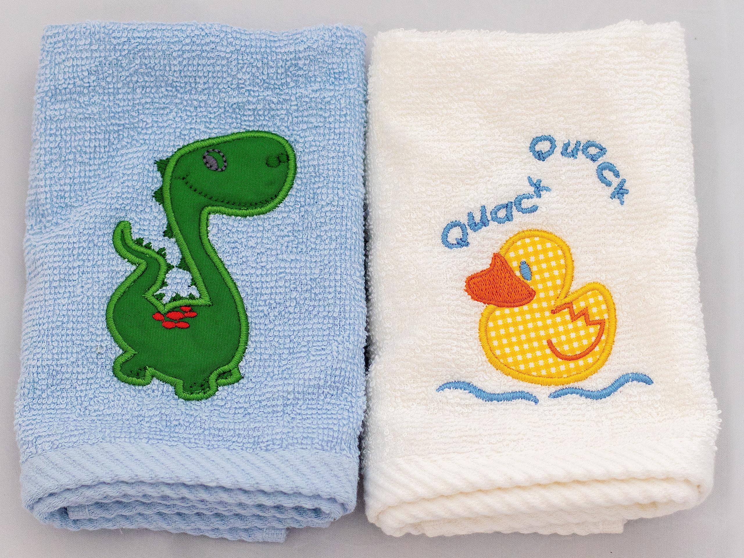 Lex's Linens Pack of 2 Kids Facecloth (1 of Each) (Dinosaur & Duck)