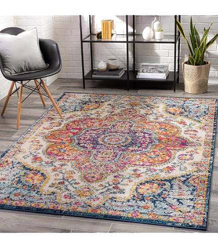 Safavieh Monaco Teppich 70x30 Cm – Boho Chic Medaillon-Design, Fusselfrei, In Fuchsia/Hellblau Für Wohnzimmer & Schlafzimmer
