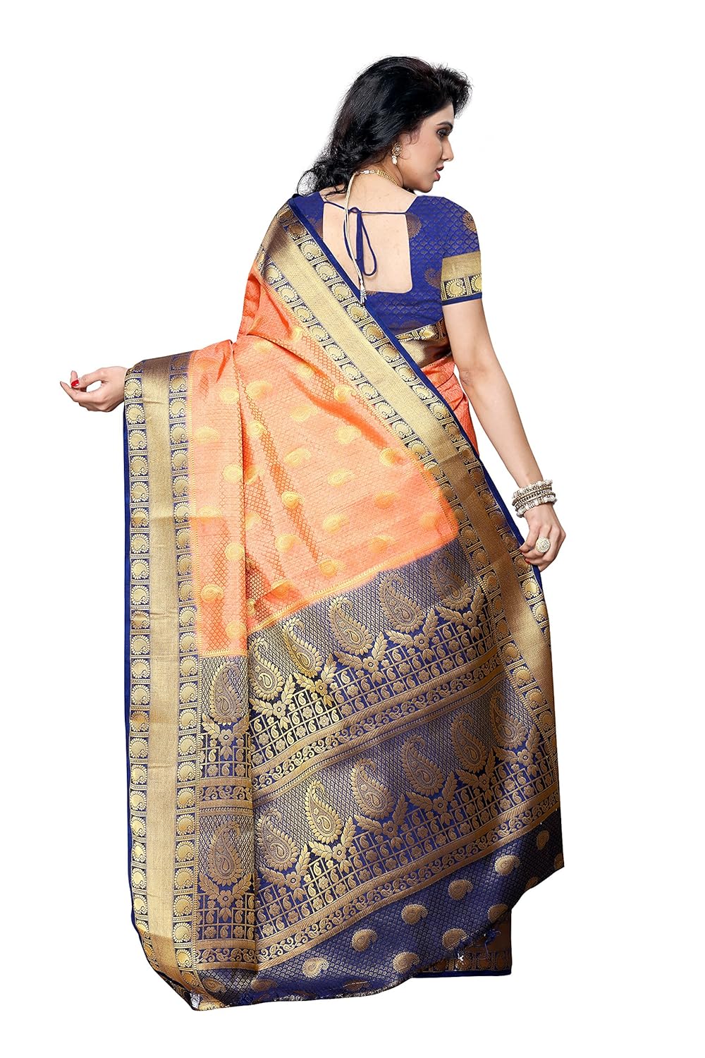 mimosa women's silk saree (225-pch-nvy,peach,free size)