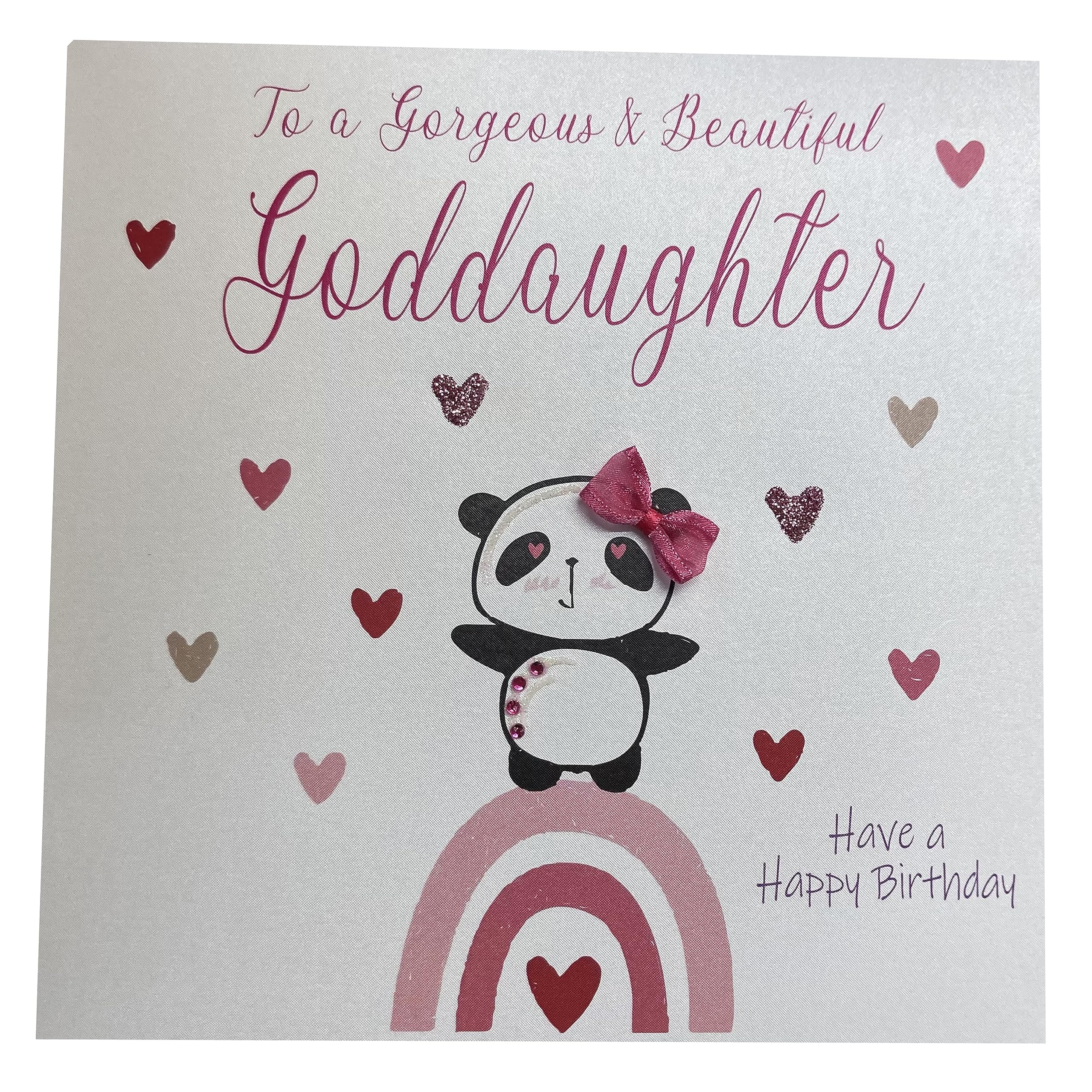 White Cotton Cards "Panda, To A Gorgeous, Beautiful Goddaughter Have A Happy Birthday Handmade Large Birthday Card, XN78