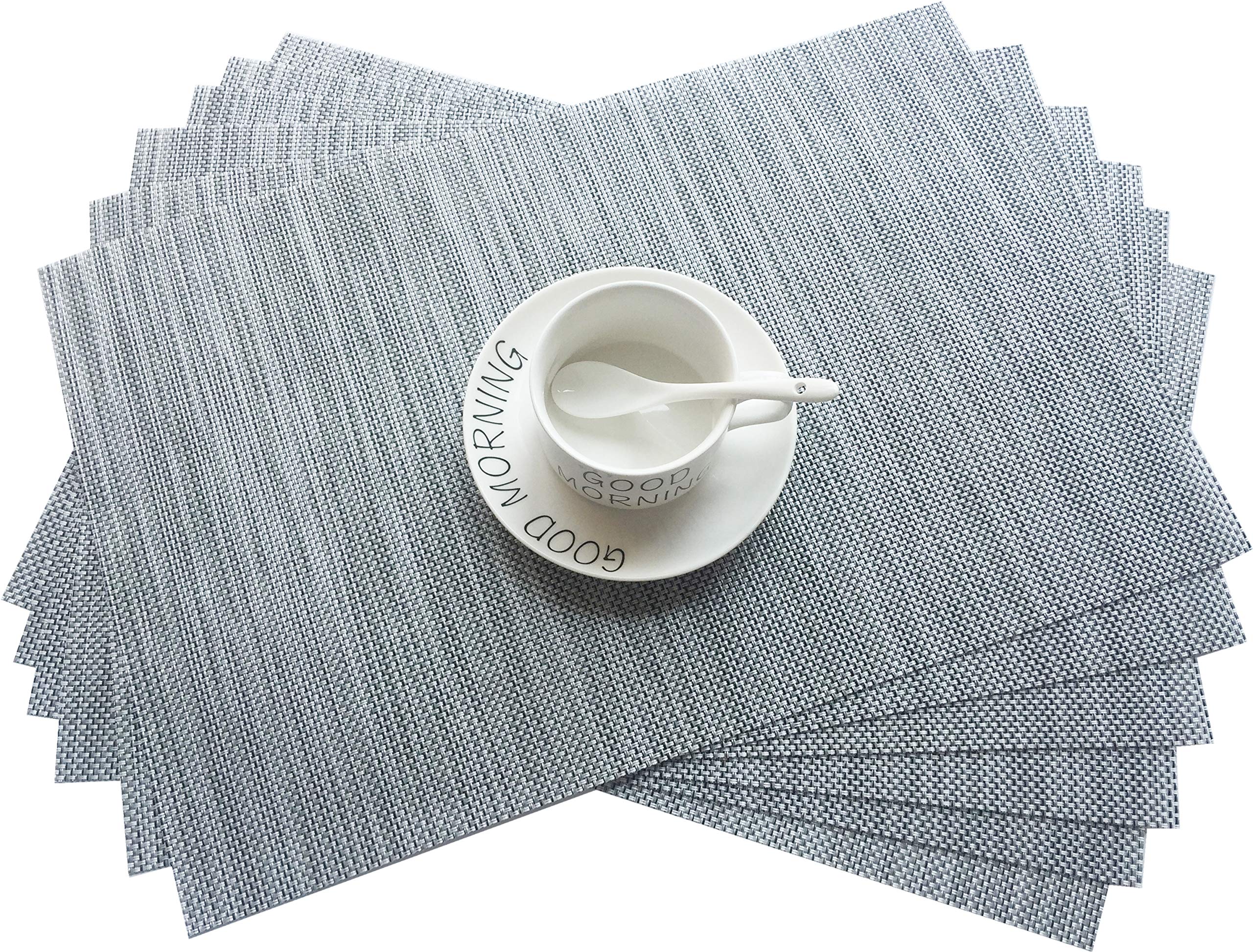 Addfun®Table Mats Set of 6,New PVC Insulation Non-slip Insulation Washable Placemats Gray