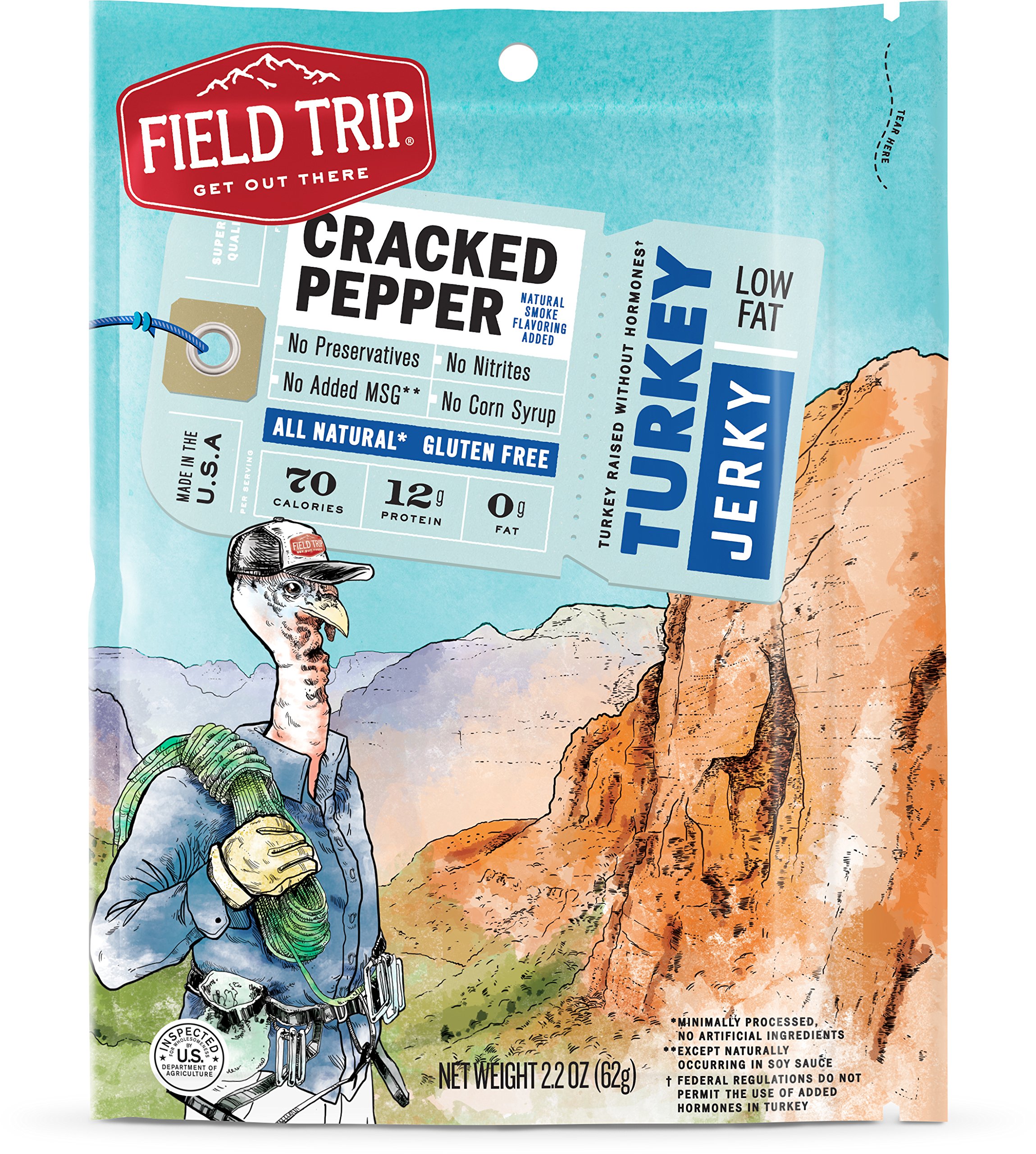 Field Trip All Natural Turkey Jerky, Cracked Pepper, 2.2 Ounce