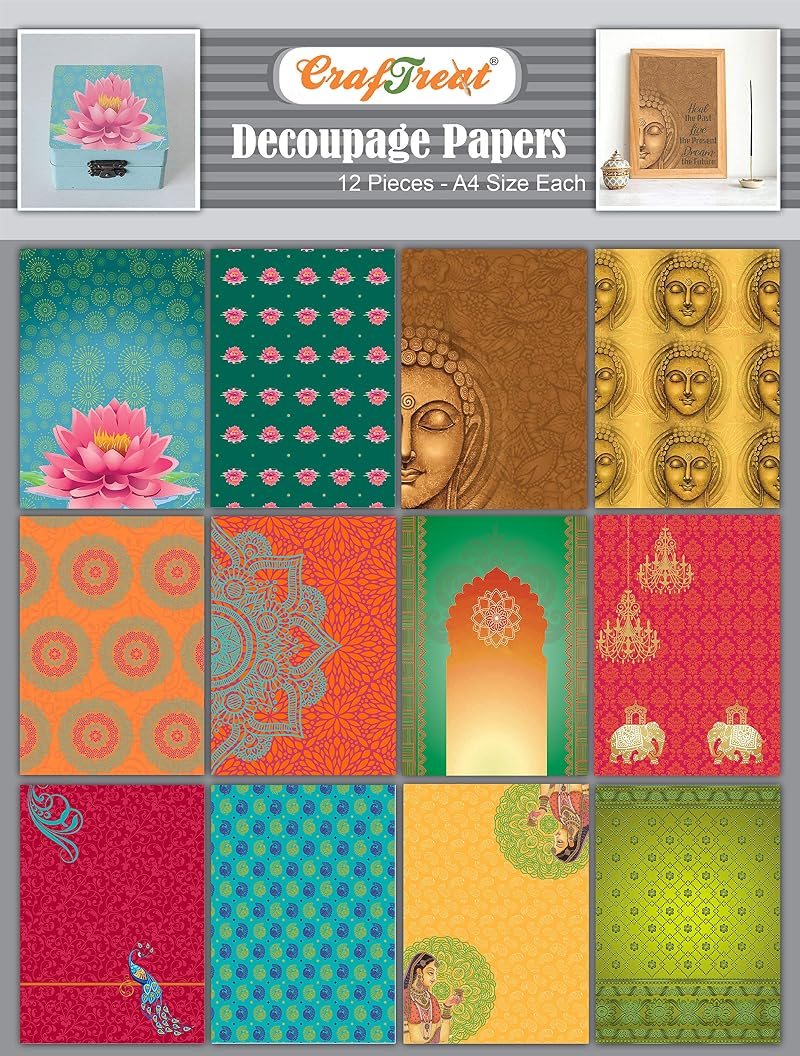 CrafTreat Reusable Decoupage Paper - Ethnic India 12pcs for Craft Projects