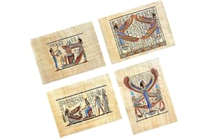 NileCart Collection of 4 sheets Egyptian papyrus paintings Original Hand Painted Papyrus Paper Ancient Egyptian size 9x13 in. handmade in Egypt. (ISIS Collection)