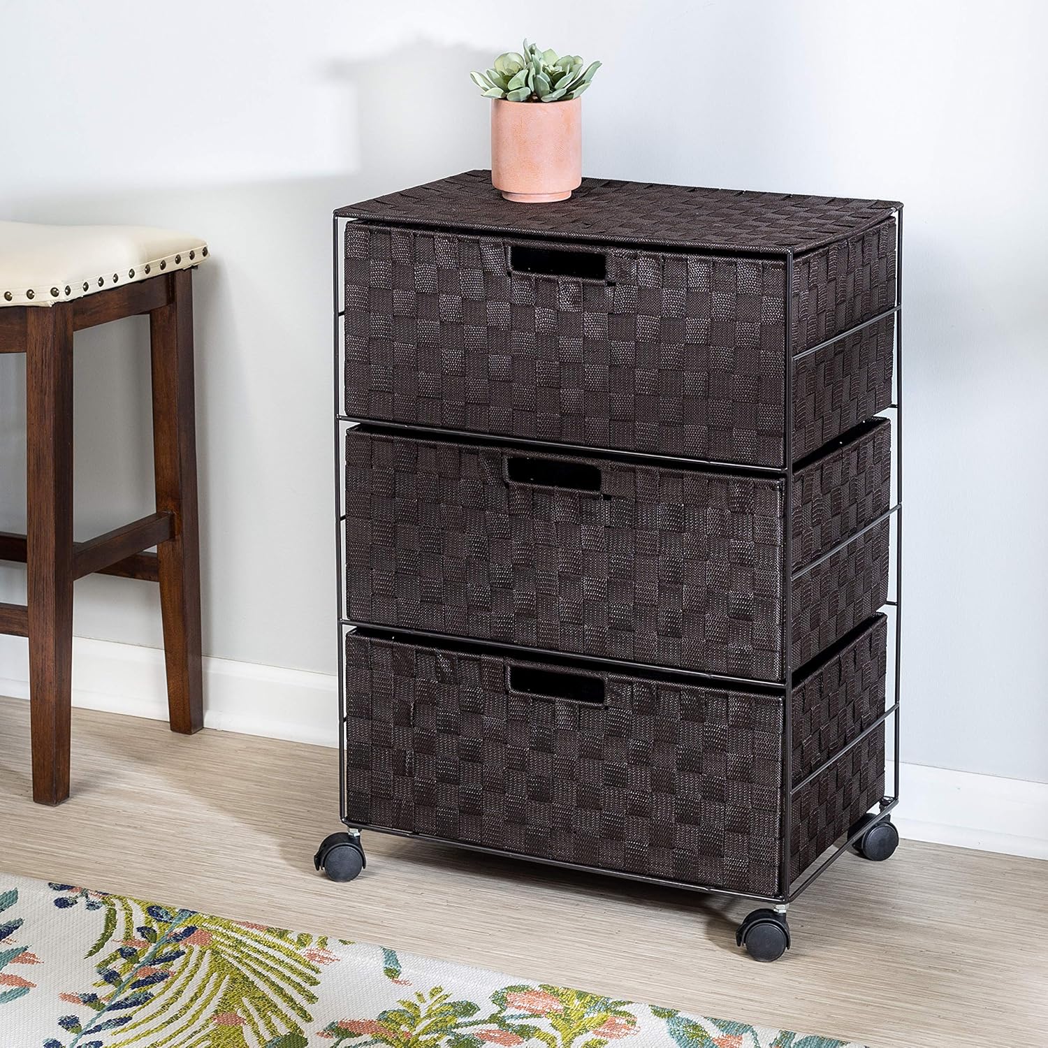 Honey-Can-Do Double Woven 3-Drawer Chest Storage Organizer, Espresso Brown, 19.5L x 13W x 26H -