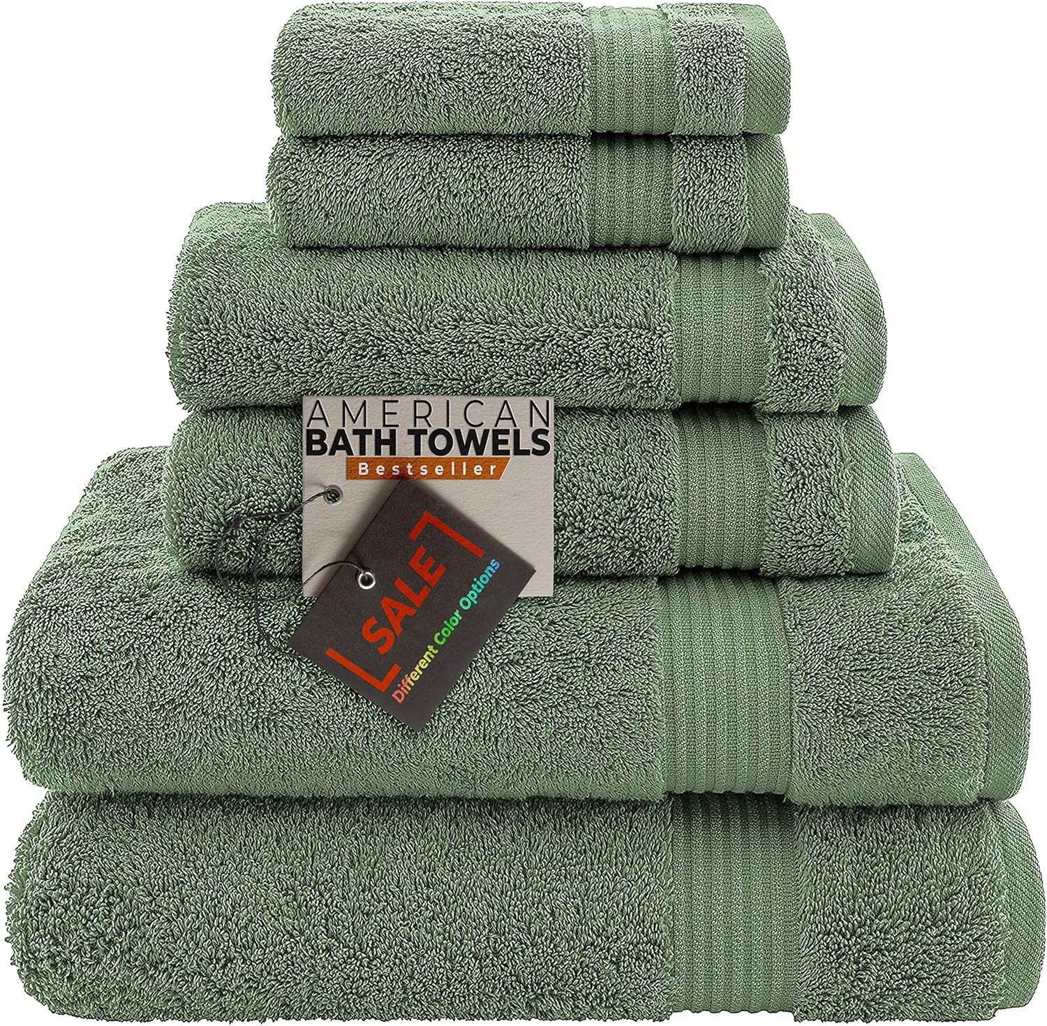 AmericanBathTowels 2 Washcloths, 2 Hand Towels, 2 Bath Towels, Soft & Absorbent 600 GSM Premium Hotel & Spa Quality 6 Piece Genuine Turkish Cotton Bathroom Towel Set, Green: Home & Kitchen