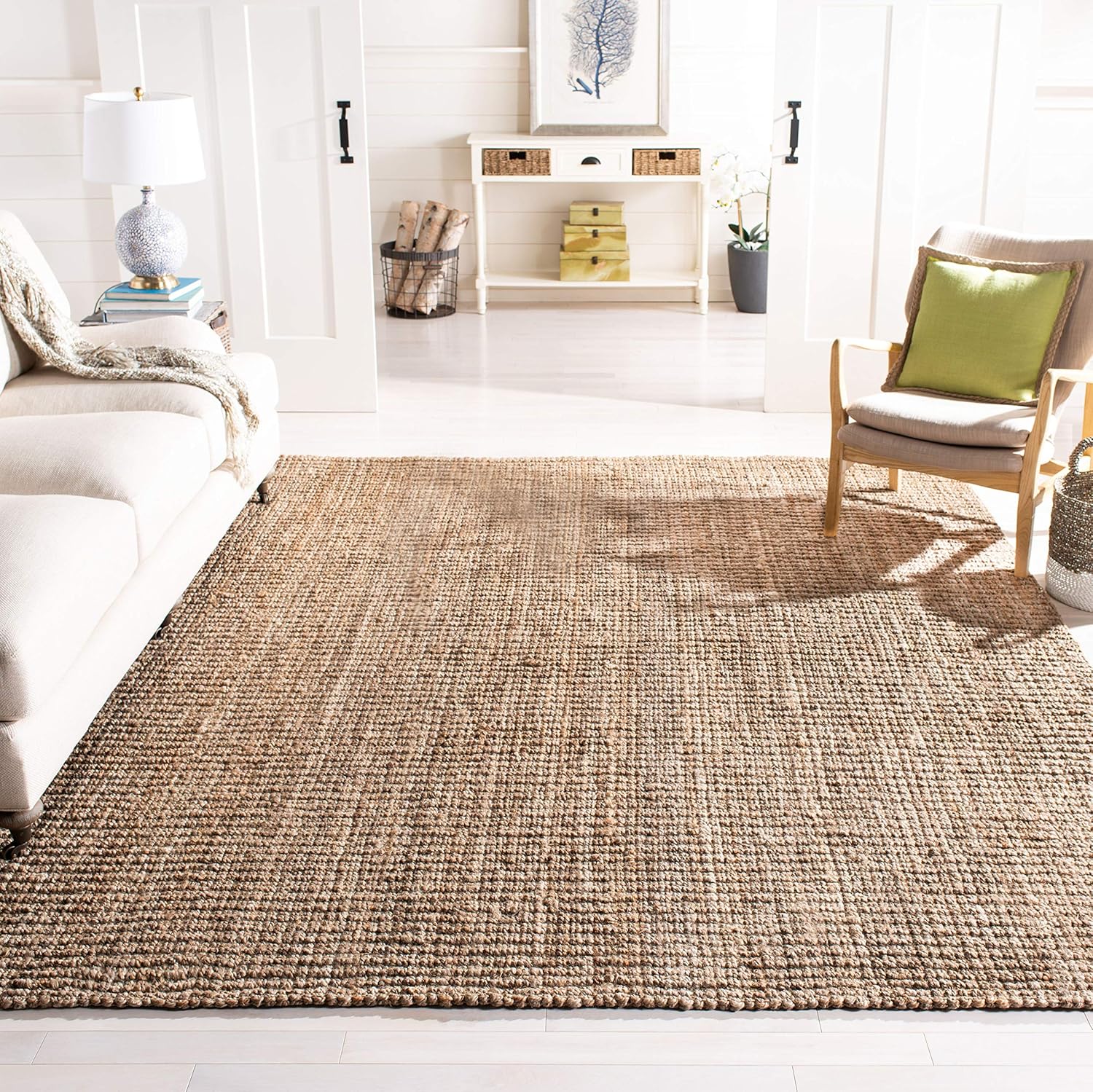 Safavieh Fiber Collection NF447M Hand-woven Chunky Textured Jute Area Rug, 9' x 12', Natural/Grey