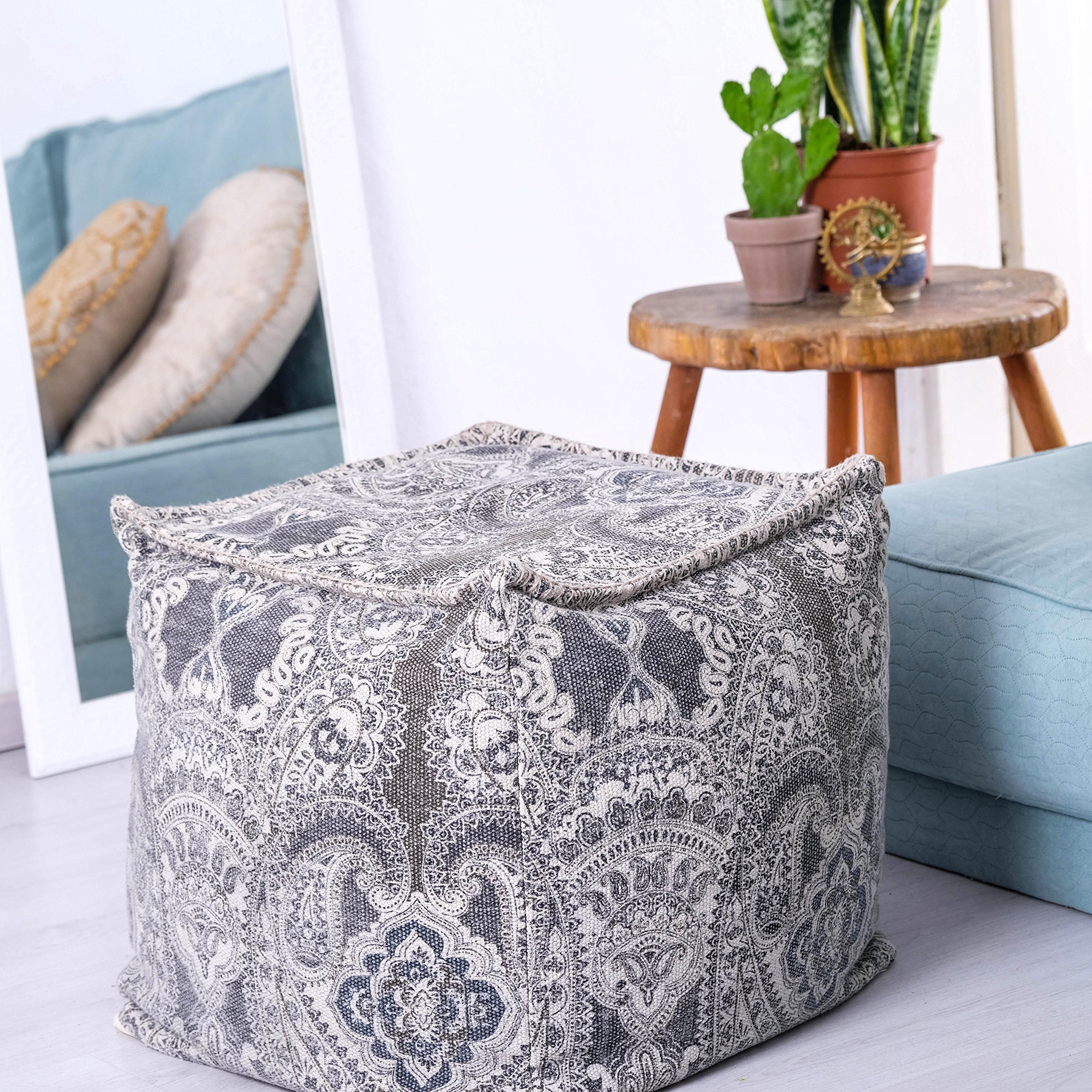 Mandala Life ART Bohemian Pouf Cube Cover- 50 cm –Luxury, Artisan Room Decor Pouffe - Boho Chic Seating Area Ottoman