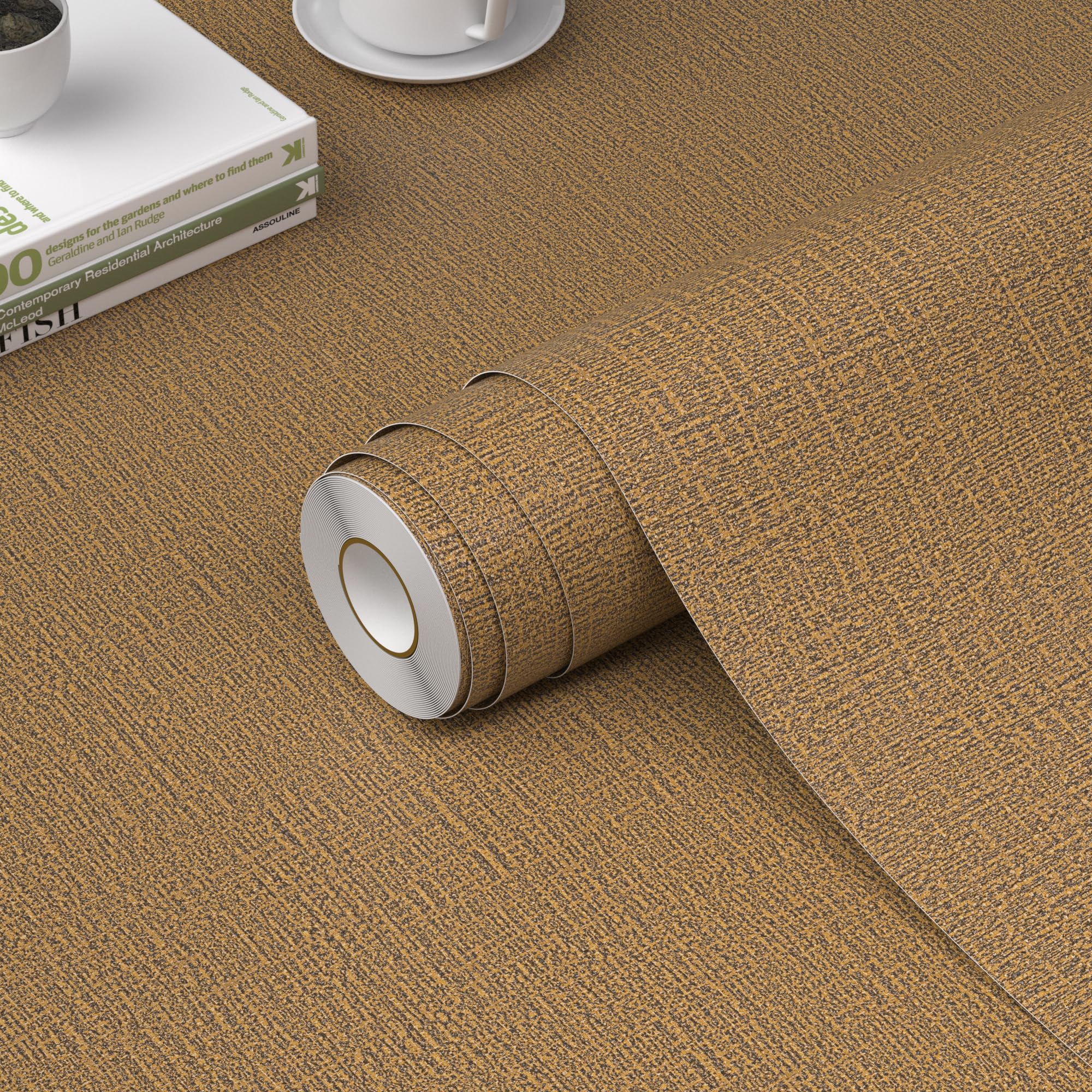 Photo 1 of WADILE Grasscloth Peel and Stick Wallpaper 15.7in x 196.8in, Textured Contact Paper for Cabinets, Faux Linen Wall Paper Pull and Stick, Fabric Vinyl Wallpaper Self Adhesive Coffee