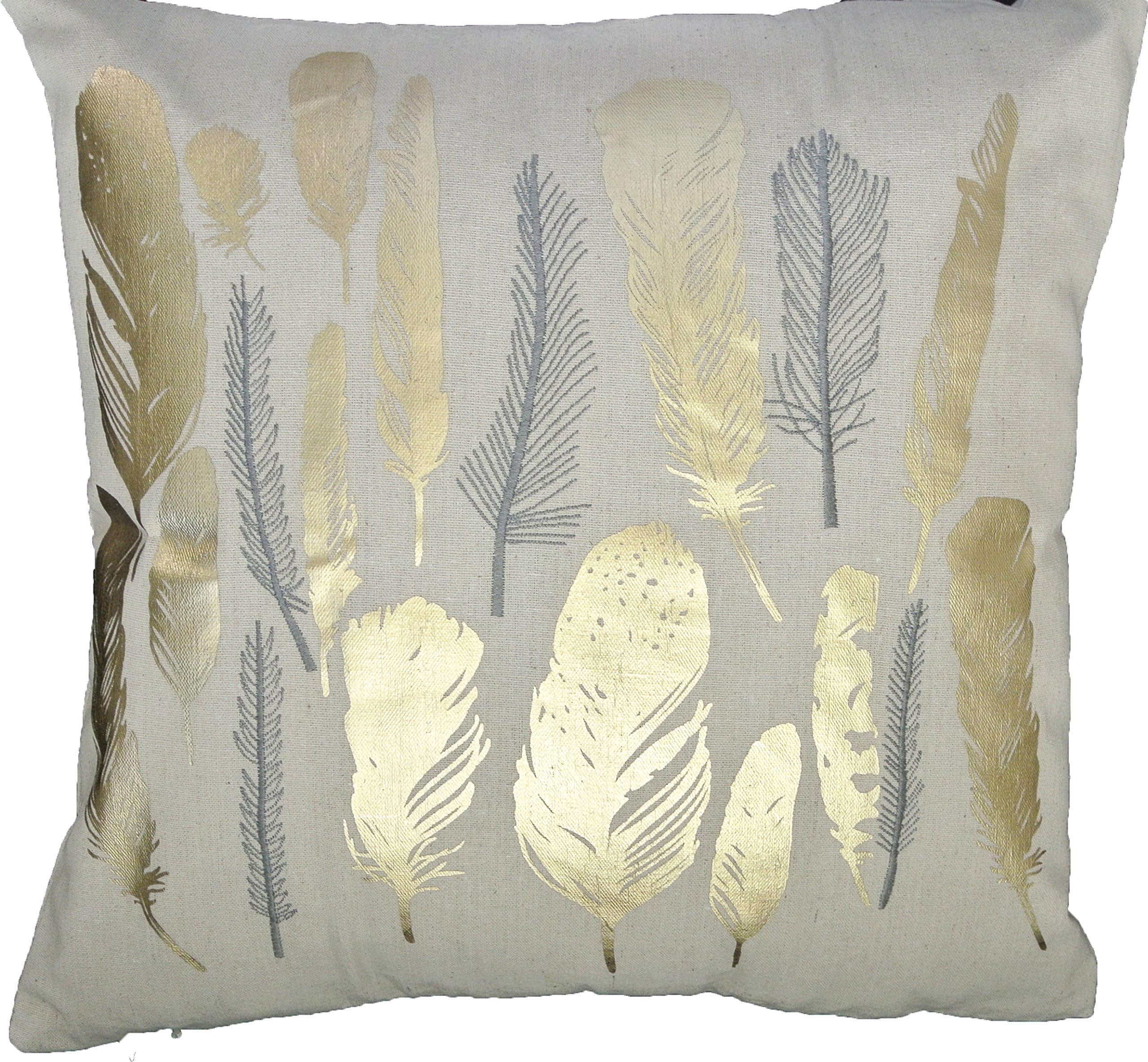 HOMETALE® Feather Gold Foil Print Decorative Throw Pillow Cover 18" Beige Gold