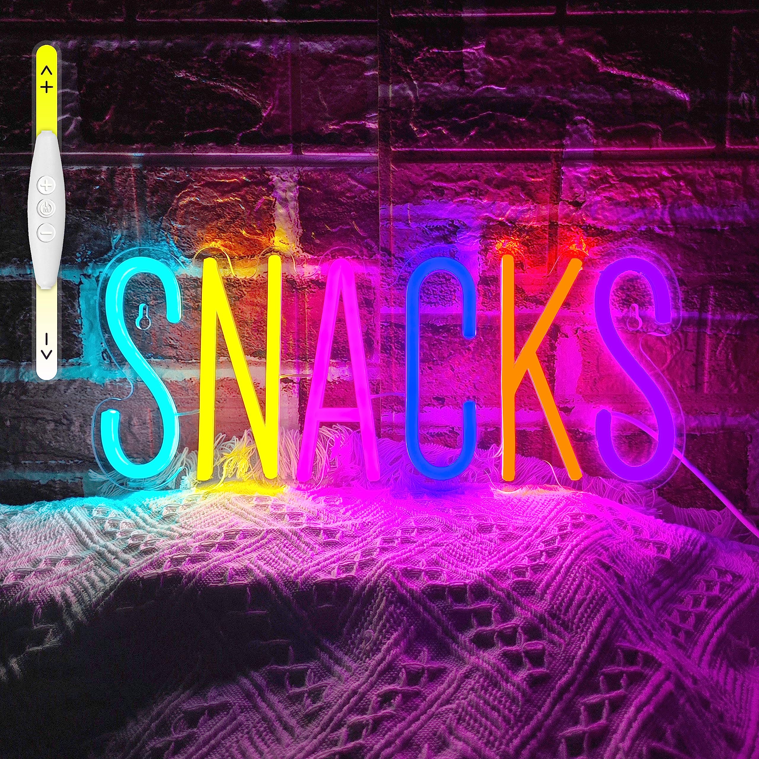 Photo 1 of Snacks Neon Sign,Snack Bar Sign for Art Wall Decor,Cake Candy Shop Snack Stall Mancave Coffee Bars,Dimmable USB Powered Colorful Snacks Neon Light Sign