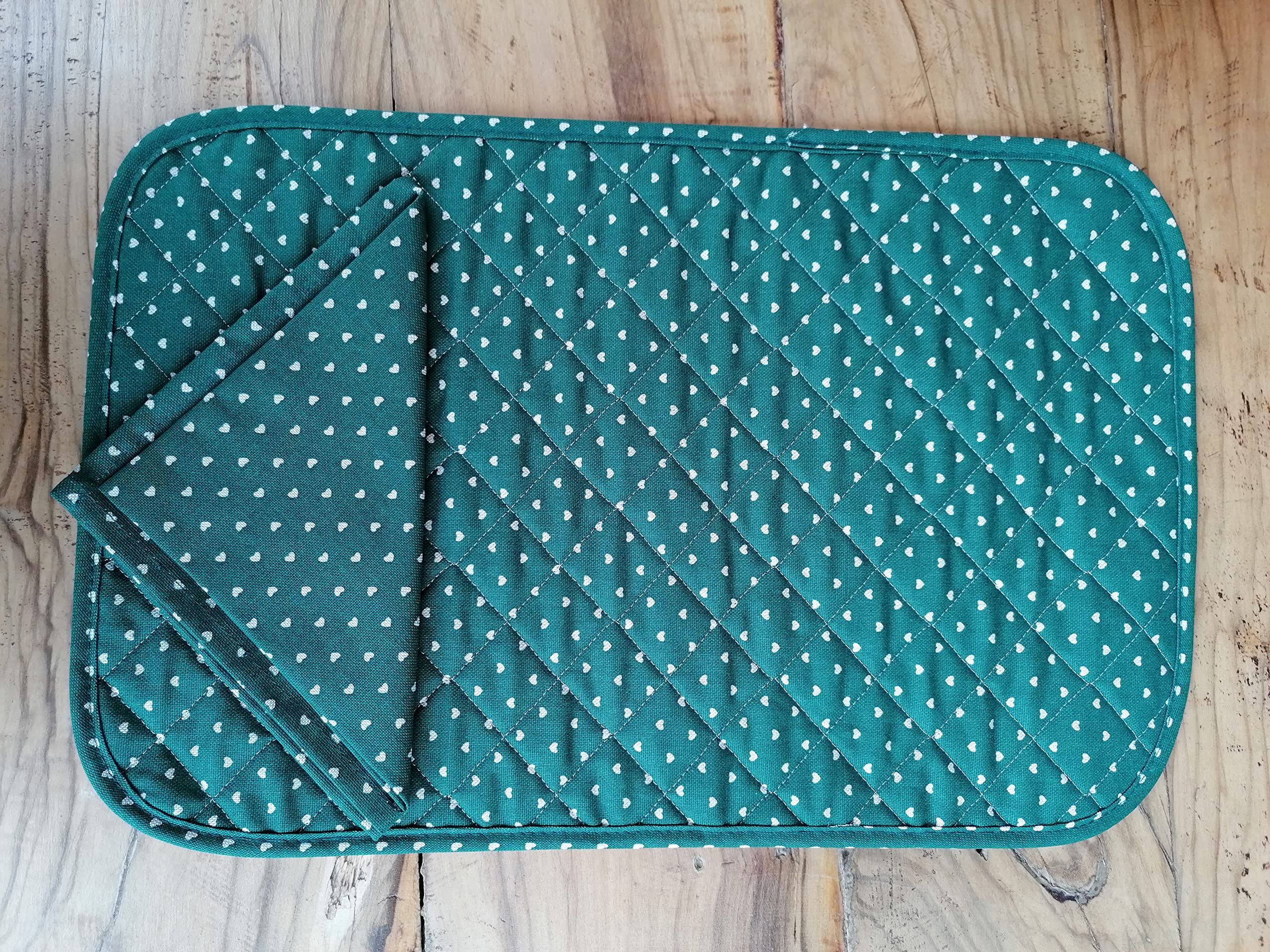 I pay little NEW!!! American Quilted Placemat with 1 Napkin in Solid Color Green and HEARTS 100% Cotton MADE IN ITALY!!!!!