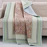 Greenland Home Fashions Palisades Modern Floral Bordered Cotton Bedding, 50 x 60 Throw, Pastel
