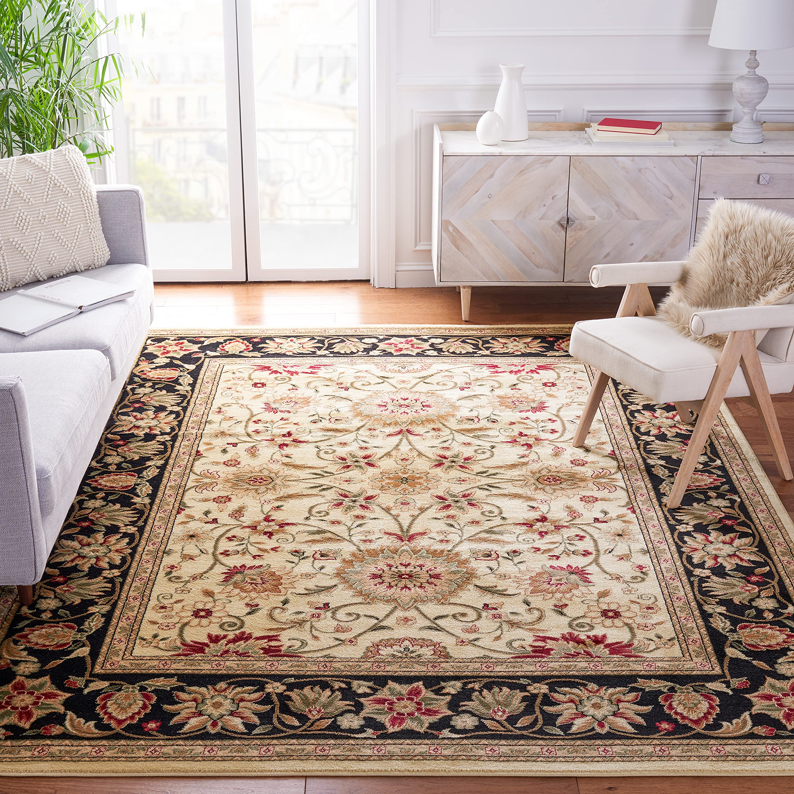 SAFAVIEH Lyndhurst Collection X-Large Area Rug - 11' x 15', Ivory & Black, Traditional Oriental Design, Non-Shedding & Easy Care, Ideal for High Traffic Areas in Living Room, Bedroom (LNH212B) Image