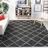 SAFAVIEH Area Rug 8x10 - Arizona Shag Collection - Large - Anthracite & Beige, Trellis Design, Non-Shedding & Easy to Clean, 