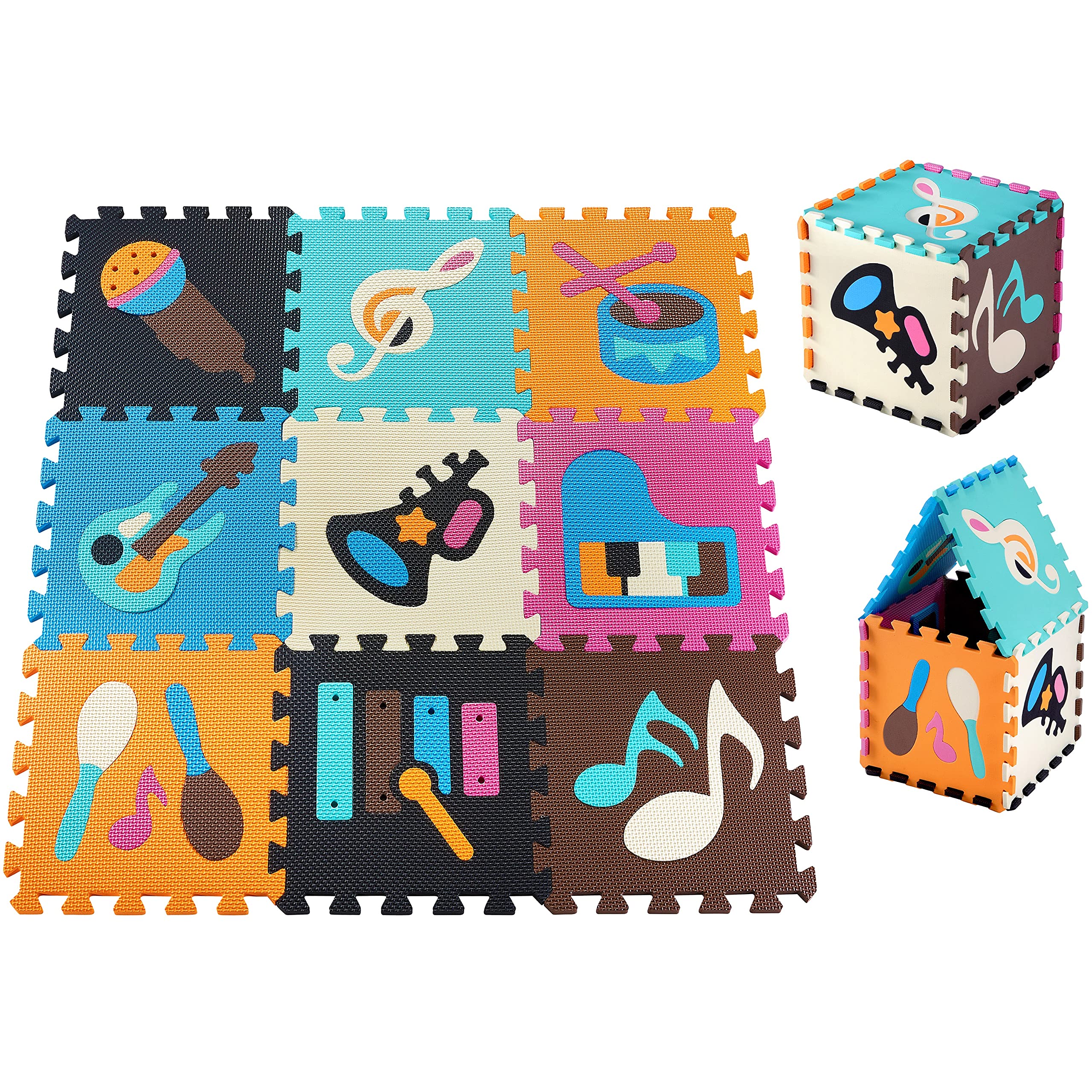 Moby-System Baby Play Mat - Musical Design Puzzle with 9 Interlocking Foam Tiles - Soft, Floor Mat for Toddlers & Children - Anti-Slip Surface, 90x90cm - Safe for Learning