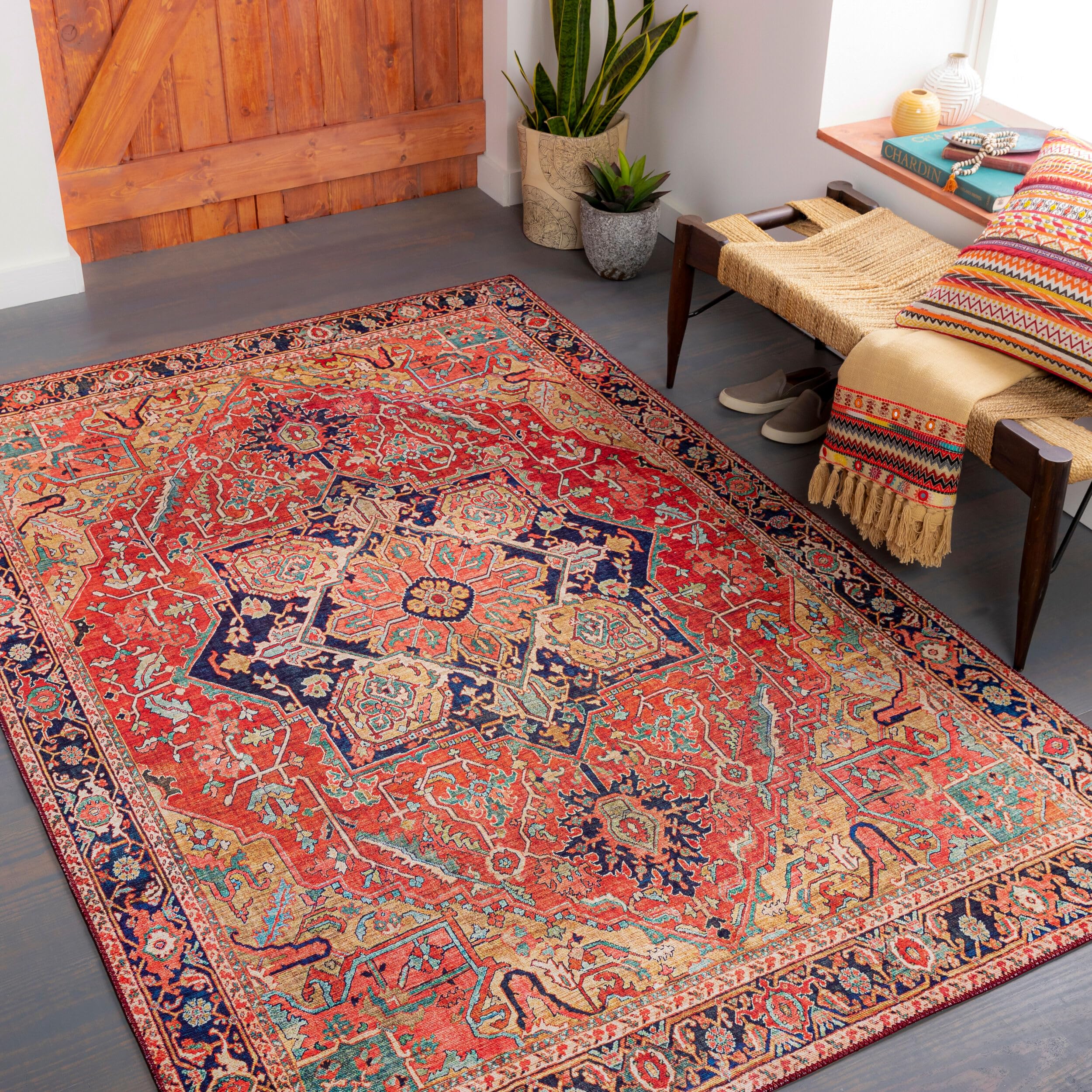 Photo 1 of *MINOR DAMAGE - USED*
Livabliss Reeta Vintage Medallion Area Rug, 9' x 12', Red/Gold