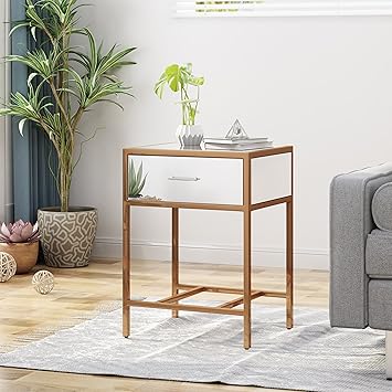 Amazon Com Christopher Knight Home Kurt Modern Iron And Faux Wood Side Table With Tempered Glass Top Brown Clear Mirror Furniture Decor
