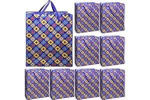 ZAVOOS 9 Pieces Extra Large Moving Bags, 90 L Heavy Duty Storage Tote with Zipper Carrying Handle, Plastic Laundry Clothes Packing Bags for Space Saving, Traveling, College Supplies