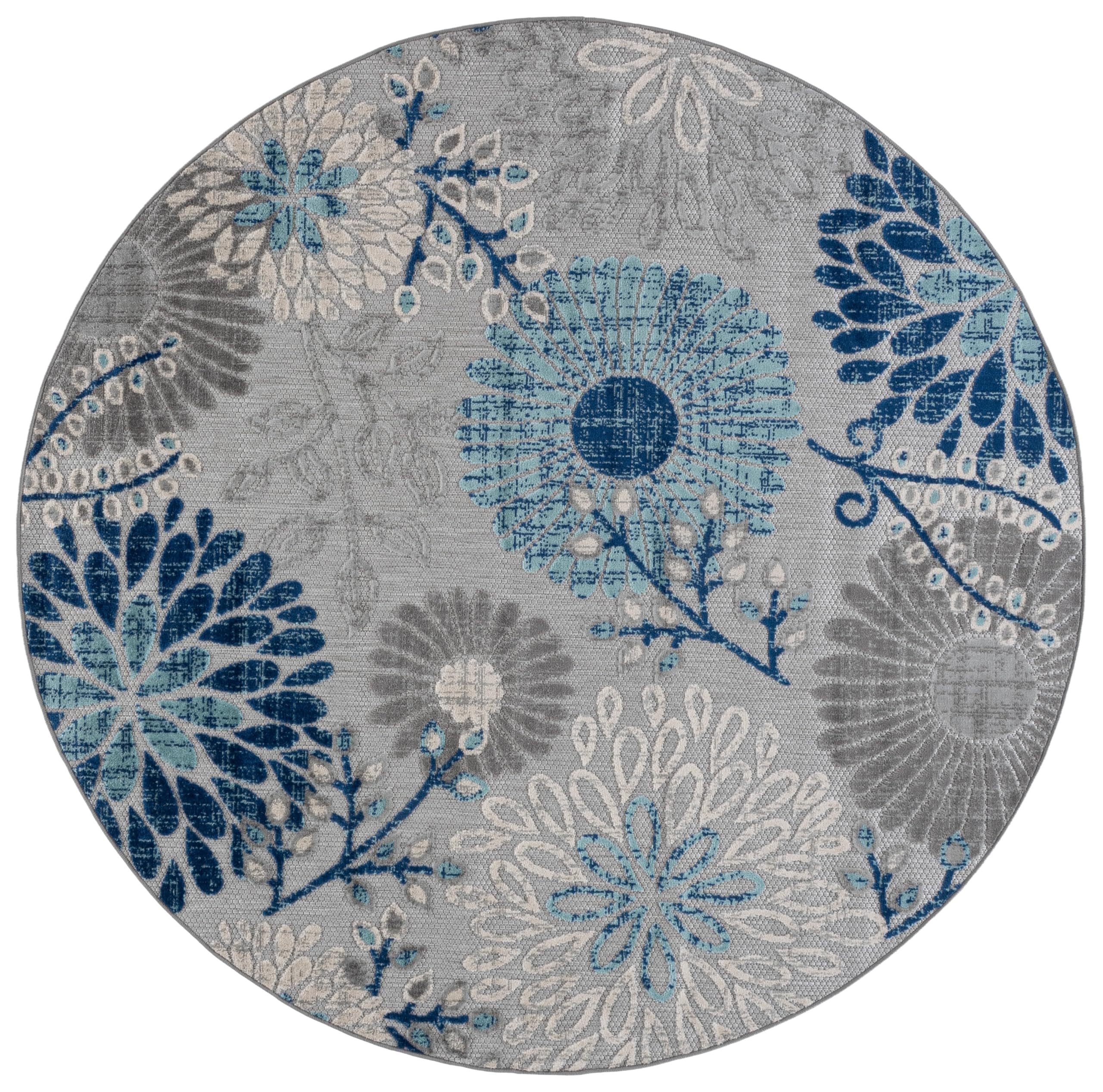 SAFAVIEH Washable Rug Outdoor Cabana Collection - 11' Round, Grey & Blue, Non-Shedding & Easy to Clean, Ideal for Patio, Backyard, Mudroom (CBN832F) Image