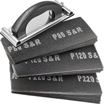 S&R Drywall Sanding Mesh Set 30 Sheets P80 P120 P220 + Hand Sander Silicon