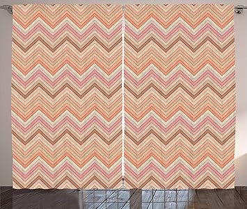Amazon Com Ambesonne Peach Curtains Old Fashion Zigzag