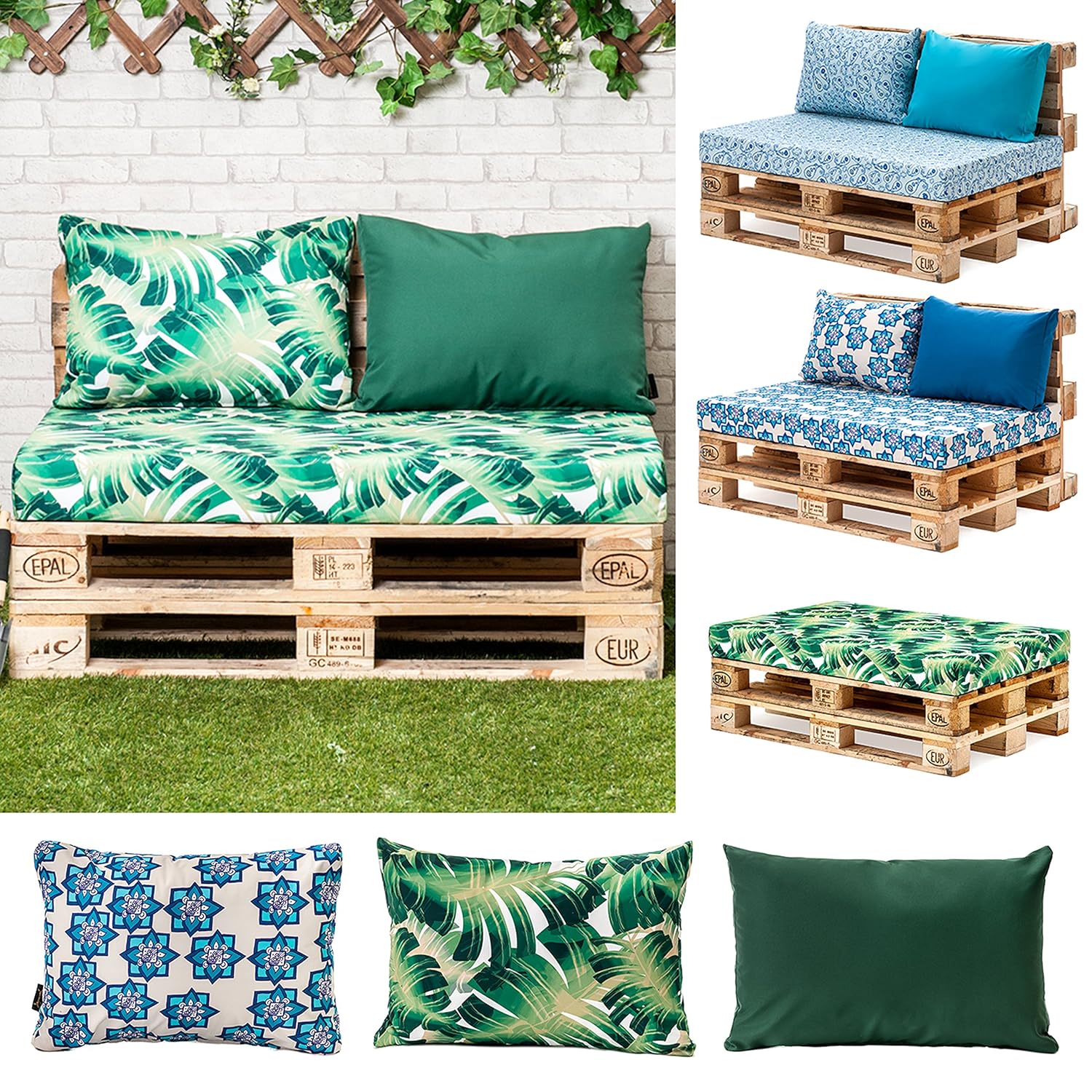Printed Water Resistant Pallet Furniture Seat Cushion Pad Palm