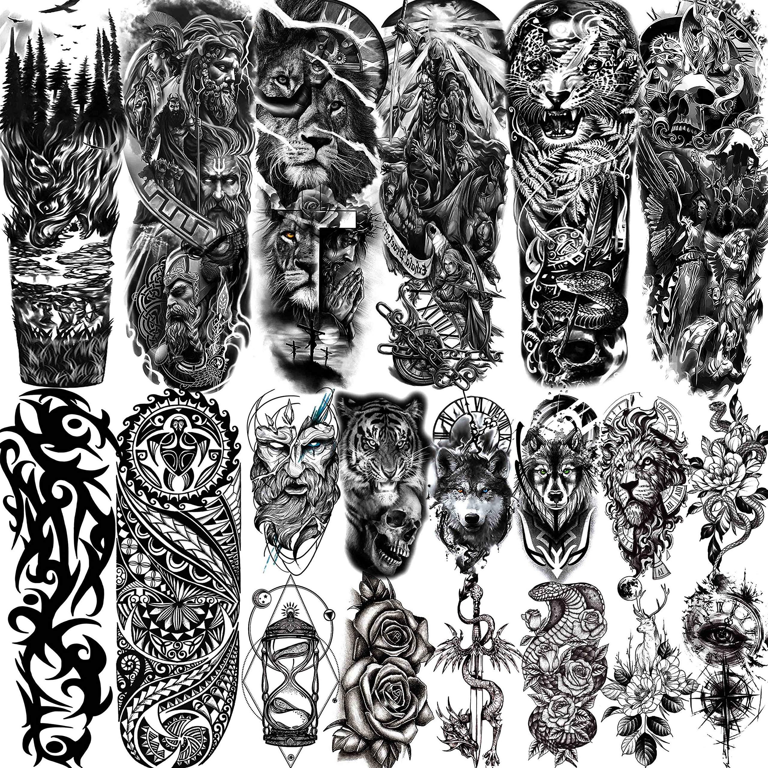 LAROI 20 Sheets Extra Large Full Arm Temporary Tattoos For Men Tiger Black Mamba Snake Leopard Temporary Tattoos Sleeve For Women Adults Lion Warrior Maori Temp Realistic Fake Tattoo Stickers Kids Boy