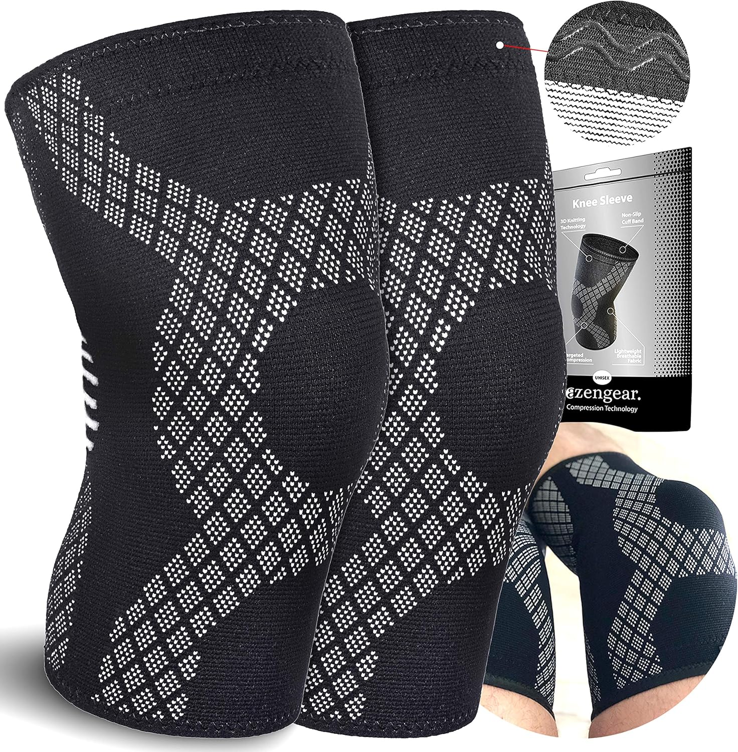 Arthritis Knee Sleeves (Pair) Thin Knee Braces for Running Crossfit