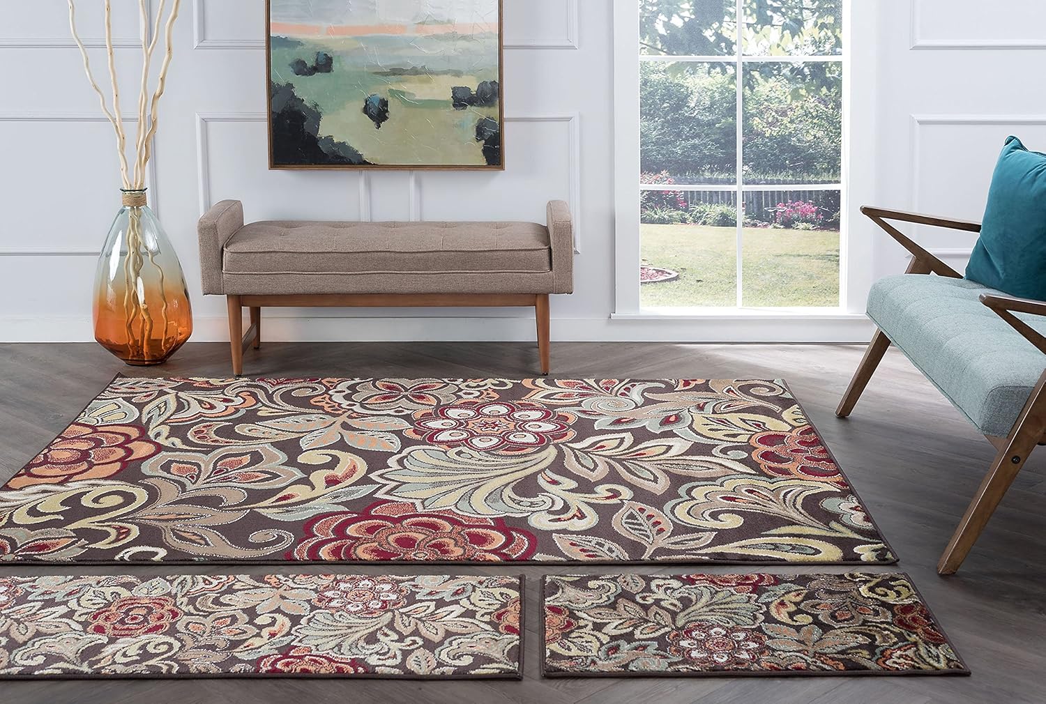 Amazoncom Dilek Transitional Floral Brown 3 Piece Area Rug Set 3