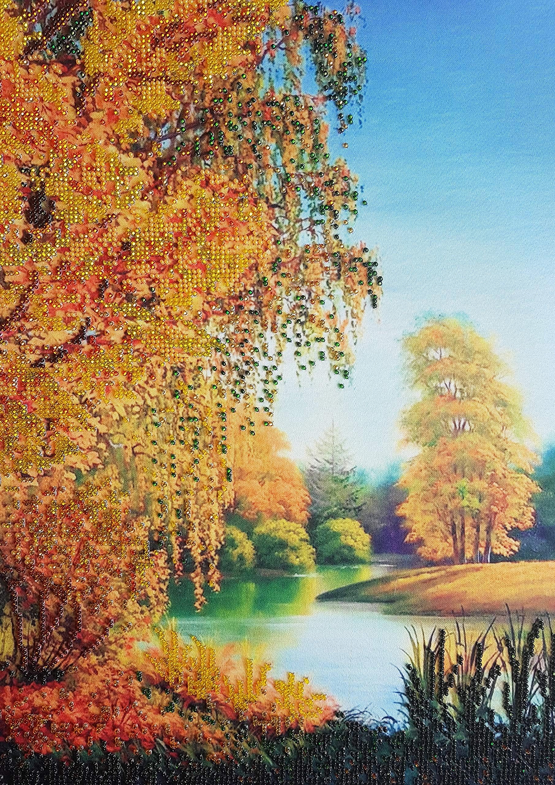 AllAboutEmbroideryUA Bead Embroidery kit Autumn Charm Beaded Cross Stitch Landscape Needlepoint Handcraft Tapestry kit