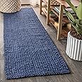 JONATHAN Y NRF102D-2 Pata Hand Woven Chunky Jute Indoor Area -Rug Bohemian Farmhouse Easy -Cleaning Bedroom Kitchen Living Room Non Shedding, 2 ft x 8 ft, Navy