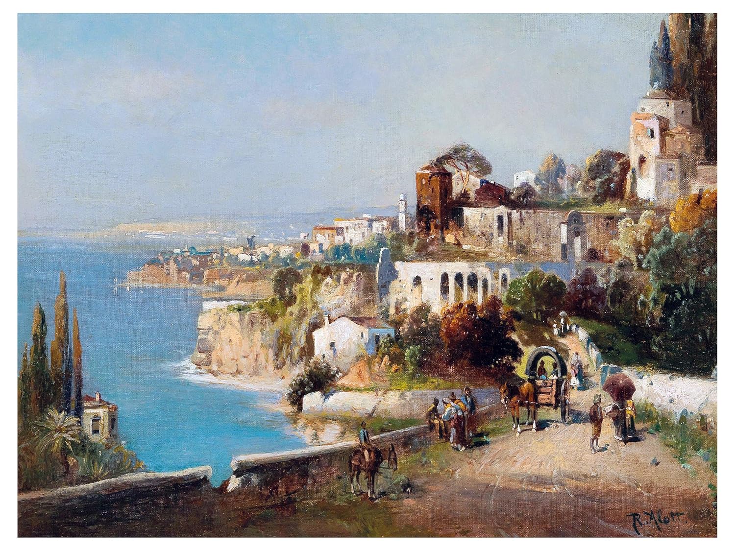 Italian Coastal Town R. Alott Tile Mural Kitchen Wall Backsplash Marble Ceramic - Picture 2 of 14