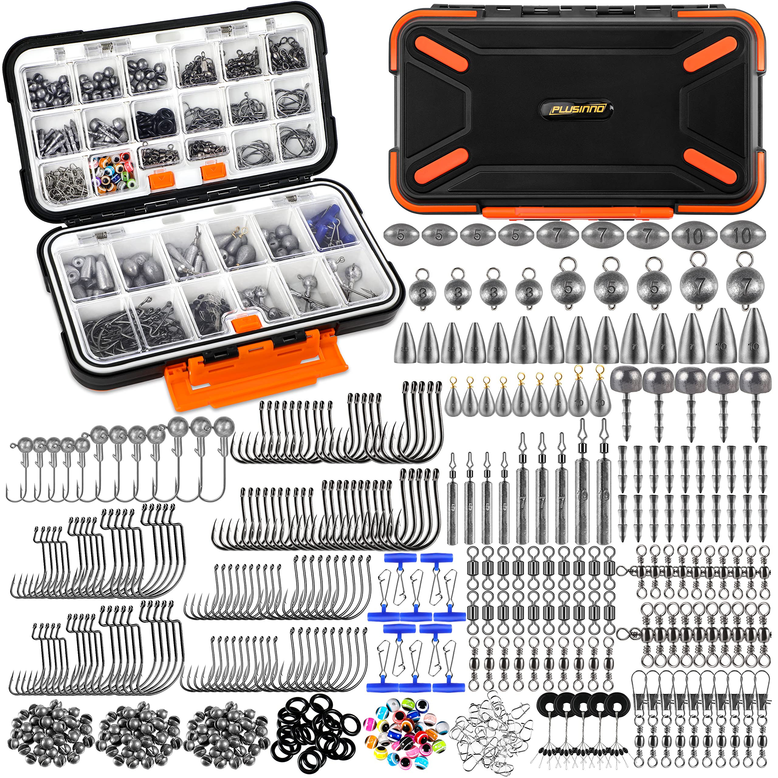 Black Large Fishing Tackle Bit Box System – 7+1 Compartments For Hooks, Swivels, Rigs
