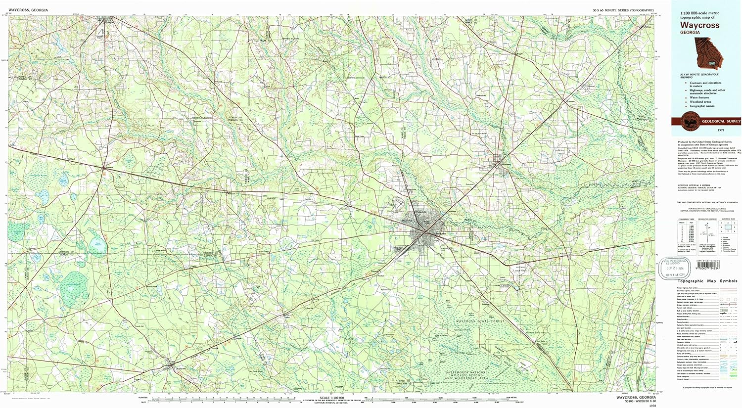 YellowMaps Waycross GA topo map, 1100000 Scale, 30 X 60