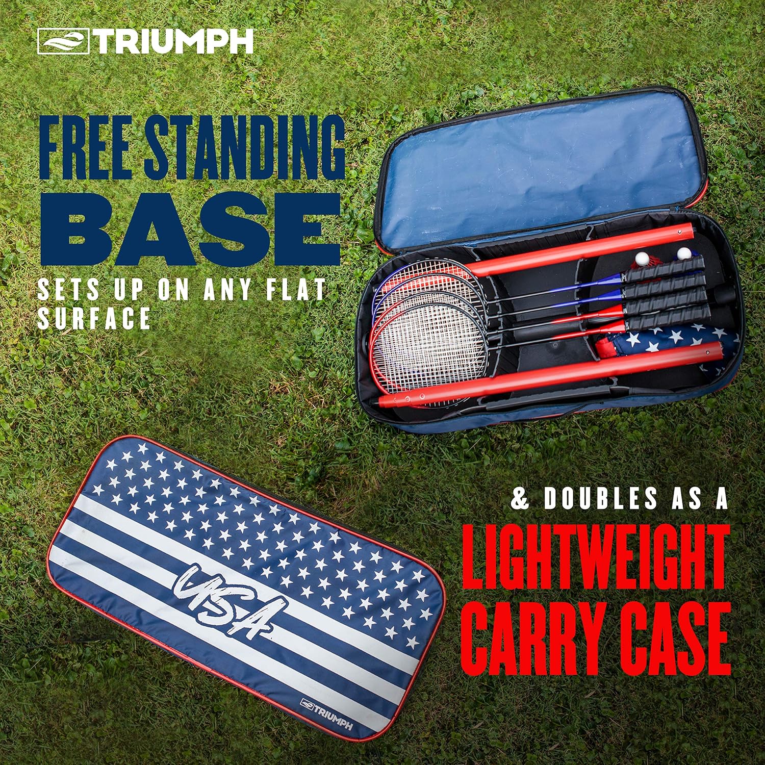 Triumph Sports Patriotic Portable Badminton Set with Freestanding Base Sets Up on Any Surface in Seconds – No Tools or Stakes Required, Multi : Sports & Outdoors