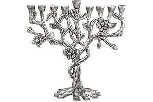 Ner Mitzvah Tree of Life Menorah for Chanukah - Fits All Standard Candles - Artistic Silver Menorah - 8" High